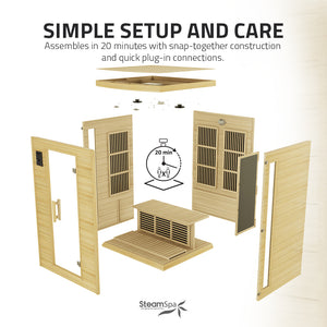 SteamSpa Seychelles 2-Person Carbon FAR Infrared Infrared Hemlock Wooden Indoor Home Sauna Room with LED Touch Control Panel SC-SS0009-0S