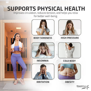 SteamSpa Viti 2-Person Carbon FAR Infrared Hemlock Wooden Indoor Home Sauna Room with LED Touch Control Panel SC-SS0014-GS