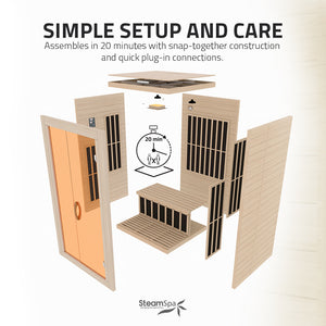 SteamSpa Viti 2-Person Carbon FAR Infrared Hemlock Wooden Indoor Home Sauna Room with LED Touch Control Panel SC-SS0014-GS