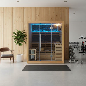 SunRay Galaxie 4-Person Indoor Traditional Sauna with Double Bench and 6kW Harvia Heater 400LX