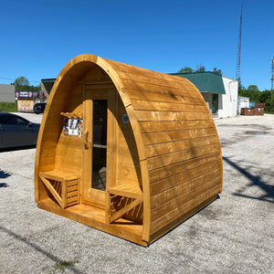 True North Saunas Large Pod Outdoor Sauna TNSLPS - Premium Red Cedar, White Cedar, or Pine Wood - Porch Includes 2 Premium Design Seats - Roof membrane - Roof boards - Flat floors - Door Handles - Glass Doors - Benches - Vital Hydrotherapy