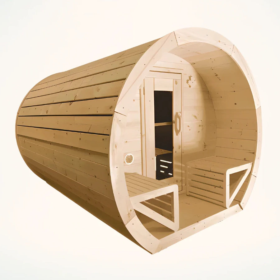 True North Saunas Schooner Outdoor Sauna TNSSS - Top-quality Red Cedar, White Cedar, or Pine Wood - Porch Includes 2 Premium Design Seats - Roof membrane - Roof boards - Flat floors - Door Handles - Glass Doors - Benches - Vital Hydrotherapy