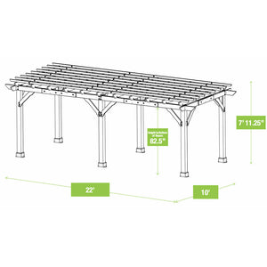 Yardistry 10 x 22 Meridian Pergola YM11932 Dimension Drawing - Vital Hydrotherapy