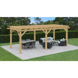 Yardistry 10 x 22 Meridian Pergola YM11932 - Multilevel Pergola With Profiled Beam and Trellis Ends - Architectural Post and Beam Detailing - Posts With Classic Plinths - Unique Gusset Design - Natural Cedar Stain Color - Vital Hydrotherapy