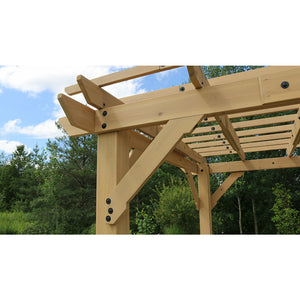 Yardistry 10 x 22 Meridian Pergola YM11932 - Multilevel Pergola With Profiled Beam and Trellis Ends - Architectural Post and Beam Detailing - Posts With Classic Plinths - Unique Gusset Design - Natural Cedar Stain Color - Vital Hydrotherapy