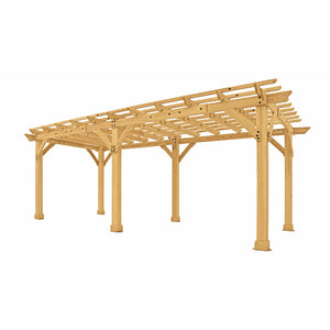 Yardistry 10 x 22 Meridian Pergola YM11932 - Multilevel Pergola With Profiled Beam and Trellis Ends - Architectural Post and Beam Detailing - Posts With Classic Plinths - Unique Gusset Design - Natural Cedar Stain Color - Vital Hydrotherapy