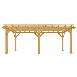 Yardistry 10 x 22 Meridian Pergola YM11932 - Multilevel Pergola With Profiled Beam and Trellis Ends - Architectural Post and Beam Detailing - Posts With Classic Plinths - Unique Gusset Design - Natural Cedar Stain Color - Vital Hydrotherapy