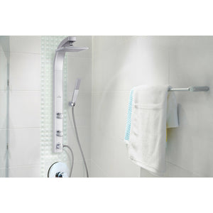 PULSE ShowerSpas Silver ABS Shower System - Splash Shower System with 8" Rain showerhead with soft tips, hand shower with 59" double-interlocking stainless steel hose, 2 body jets and Brass diverter - Lifestyle setting - 1020-S - Vital Hydrotherapy