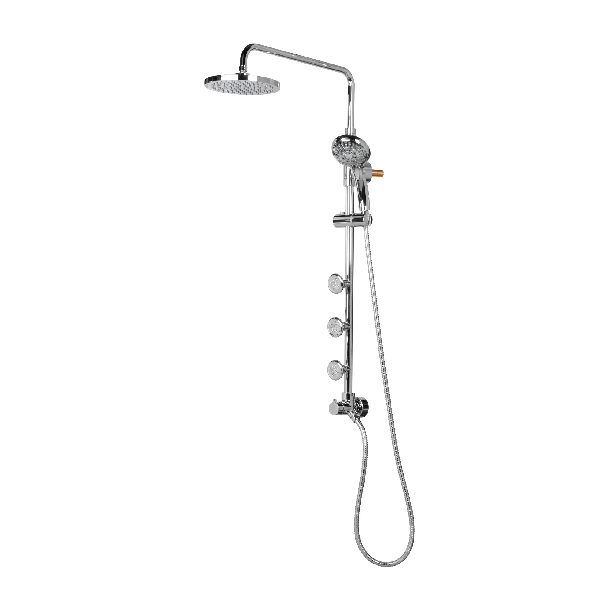 PULSE ShowerSpas Shower System - Lanikai ShowerSpa - with 8" Rain showerhead with soft tips, Five-function hand shower with 59" double-interlocking stainless steel hose, 3 dual-function body jets and diverter - Polished Chrome - 1028 - Vital Hydrotherapy