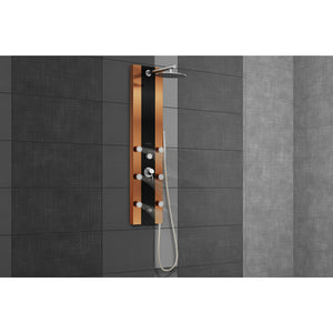 PULSE ShowerSpas Black Glass Shower Panel - Rio ShowerSpa - Stainless steel bronze body and Brushed nickel fixtures - 10" low profile stainless steel rain shower head with soft tips, 6 Single-function Silk Spray Jets, Single-function hand shower with double-interlocking stainless steel hose, Brass diverter and Tub spout/temperature tester - Lifestyle setting - 1049B-BN - Vital Hydrotherapy