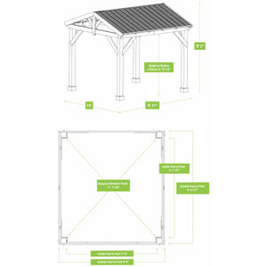 Yardistry 10' x 10' Meridian Pavilion YM11909COM Dimension Drawing - Vital Hydrotherapy