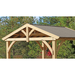 11' x 13' Carolina Pavilion Premium cedar lumber with a coffee brown aluminum roof upper side view - Vital Hydrotherapy