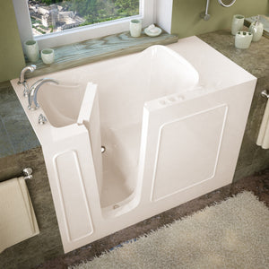 Meditub 26 x 53 Walk-In Bathtub - High-grade marine fiberglass with triple gel coating - Biscuit Finish - Inward swinging door - with 6 in. Threshold & 17 in. Seat Height, Built-in grab bar - Left Drain - Soaking - Lifestyle - 2653 - Vital Hydrotherapy