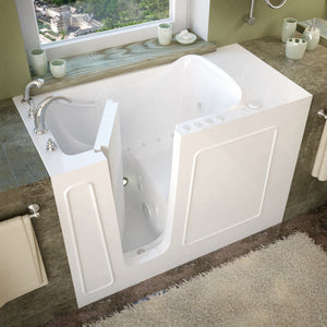 Meditub 26 x 53 Walk-In Bathtub - High-grade marine fiberglass with triple gel coating - White Finish - Inward swinging door - with 6 in. Threshold & 17 in. Seat Height, Built-in grab bar - Left Drain - Air Whirlpool Jetted - Lifestyle - 2653 - Vital Hydrotherapy