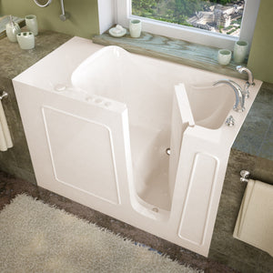 Meditub 26 x 53 Walk-In Bathtub - High-grade marine fiberglass with triple gel coating - Biscuit Finish - Inward swinging door - with 6 in. Threshold & 17 in. Seat Height, Built-in grab bar - Right Drain - Soaking - Lifestyle - 2653 - Vital Hydrotherapy