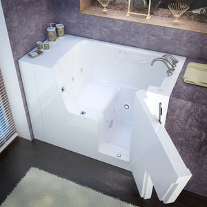 Meditub 29 x 53 White Wheelchair Accessible Bathtub - High-grade marine fiberglass with triple gel coating - White Finish and color matching trim - with 6.5 in. Threshold & 21 in. Seat Height, built-in grab bar - Right side drain - Outward swinging door - Whirlpool Jetted - Lifestyle - 2953