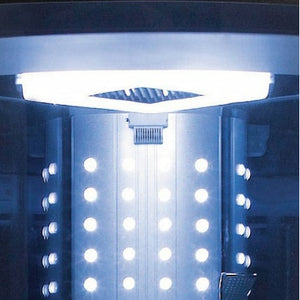 Mesa WS-302 Corner Steam Shower rainfall shower head and a fluorescent blue mood lighting