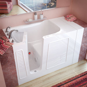 Meditub 30 x 53 Walk-In Bathtub - High-grade marine fiberglass with triple gel coating - White finish and color matching trim - Inward swinging door - Left side drain - with 6 in. Threshold & 17 in. Seat Height, built-in grab bar - Whirlpool Jetted - Lifestyle - 3053 - Vital Hydrotherapy