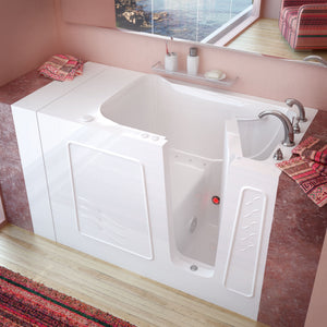 Meditub 30 x 53 Walk-In Bathtub - High-grade marine fiberglass with triple gel coating - White finish and color matching trim - Inward swinging door - Right side drain - with 6 in. Threshold & 17 in. Seat Height, built-in grab bar - Air Jetted - Lifestyle - 3053 - Vital Hydrotherapy