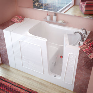 Meditub 30 x 53 Walk-In Bathtub - High-grade marine fiberglass with triple gel coating - White finish and color matching trim - Inward swinging door - Right side drain - with 6 in. Threshold & 17 in. Seat Height, built-in grab bar - Whirlpool Jetted - Lifestyle - 3053 - Vital Hydrotherapy