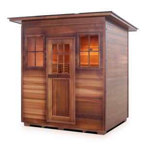 Enlighten sauna SaunaTerra Dry Traditional MoonLight 4 Person Outdoor Sauna Canadian Red Cedar Wood Outside And Inside Double Roof ( Flat Roof + slope roof) isometric view