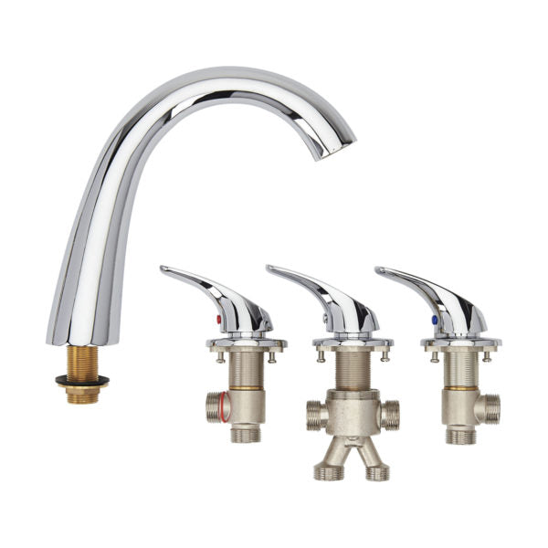Fast fill faucet with two temperature lever and a diverter lever in a white background