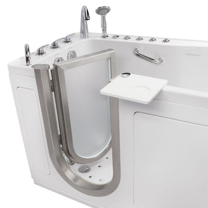 Ella Ultimate 30"x60" Acrylic Air and Hydro Massage + Independent Foot Massage Walk-In-Bathtub, Swing Door, 5 Fast Fill Faucet, 2" Dual Drain - Cast acrylic high gloss finish, fiberglass gel-coat reinforced with Brushed stainless steel and frosted tempered glass door with an extended lever lock