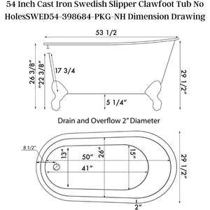 Cambridge Plumbing 54-Inch Swedish Slipper Cast Iron Clawfoot Tub Dimension Drawing