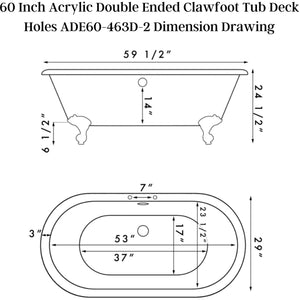Cambridge Plumbing Double Ended Acrylic Clawfoot Bathtub Dimension Drawing