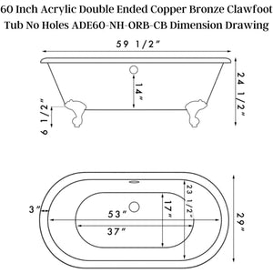 Cambridge Plumbing Slipper Hand Painted Acrylic Clawfoot Bathtub - Dimension Drawing - Vital Hydrotherapy