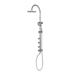 PULSE ShowerSpas Shower System - Riviera Shower System - with 8 inch rain showerhead with soft tips, Five-function hand shower with 59 inch double-interlocking stainless steel hose, Slide bar, Three body jets and diverter - Polished Chrome - 7001 - Vital Hydrotherapy