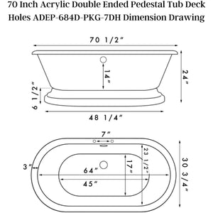 Cambridge Plumbing Double Ended Acrylic Pedestal Bathtub - Dimension Drawing - Vital Hydrotherapy