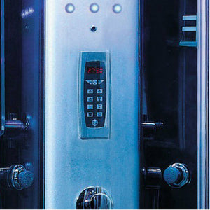 Mesa 9090K Corner Steam Shower - Blue Glass with FM Radio Built-In and massage jets
