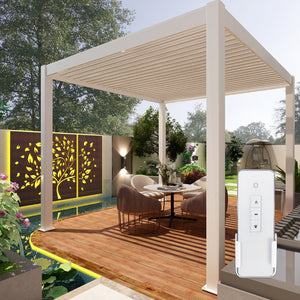 Bon Pergola Motorized Aluminum 13'x13' Villa Pergola VP-DIY-4425 - White - Lifestyle setting - Vital Hydrotherapy