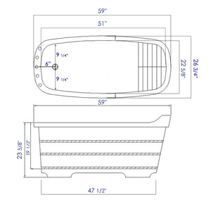 ALFI AB1148 59" Free Standing Wooden Bathtub dimension drawing