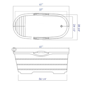 ALFI AB1163 61" Free Standing Wooden Bathtub dimension drawing