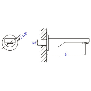 ALFI AB2201 Wallmounted Tub Filler Bathroom Spout dimension drawing