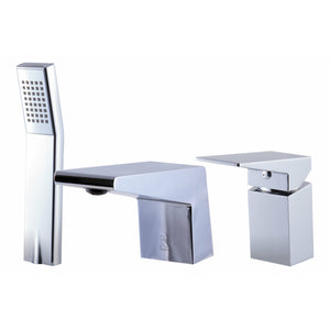 ALFI AB2464 Deck Mounted 3 Hole Tub Filler & Shower Head solid brass construction polished chrome in a white background
