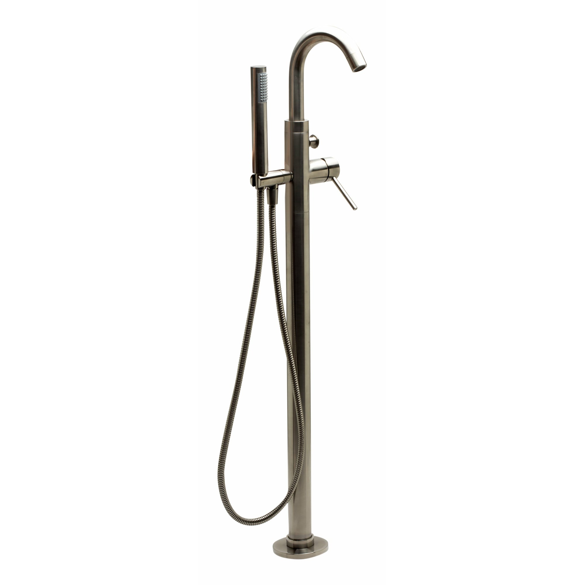 ALFI AB2534 Single Lever Floor Mounted Tub Filler Mixer with Hand Held Shower Head Solid brass construction coated with a Matte Black finish in a white background