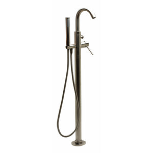 ALFI AB2534 Single Lever Floor Mounted Tub Filler Mixer with Hand Held Shower Head Solid brass construction coated with a Brushed Nickel in a white background