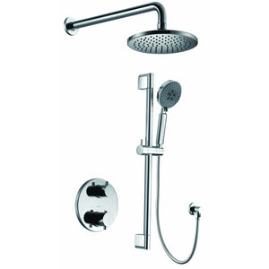 ALFI AB2545-PC Polished Chrome Round Style 2 Way Thermostatic Shower Set - Water Diverter, Temperature Control, On/Off Control, Rain Showerhead, Handheld Showerhead modern rounded edges solid brass construction in a white background