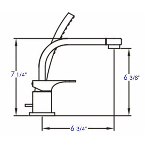 ALFI AB2703 Deck Mounted Tub Filler and Round Hand Held Shower Head dimension drawing