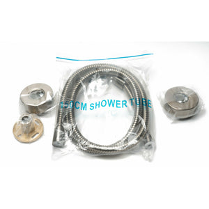ALFI AB2862-BN Brushed Nickel shower hose, fittings and round cover in a white background