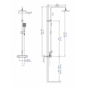 ALFI AB2862-BN Brushed Nickel Square Style Thermostatic Exposed Shower Set dimension drawing