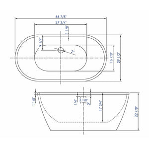 ALFI AB8839 67 inch White Oval Acrylic Free Standing Soaking Bathtub dimension drawing