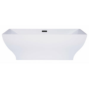 ALFI AB8840 67 inch White Rectangular Acrylic Free Standing Soaking Bathtub with polished chrome overflow in a white background, 1 person capacity, front view