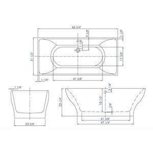 ALFI AB8840 67 inch White Rectangular Acrylic Free Standing Soaking Bathtub dimension drawing