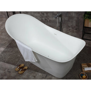 ALFI AB9915 74" White Solid Surface Smooth Resin Soaking Slipper Bathtub with faucet and drain, top view, 1 person capacity