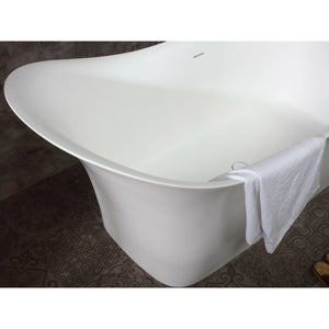 ALFI AB9915 74" White Solid Surface Smooth Resin Soaking Slipper Bathtub with drain, top view, 1 person capacity