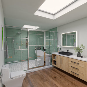 ALFI AB9915 74" White Solid Surface Smooth Resin Soaking Slipper Bathtub installed in a bathroom, 1 person capacity